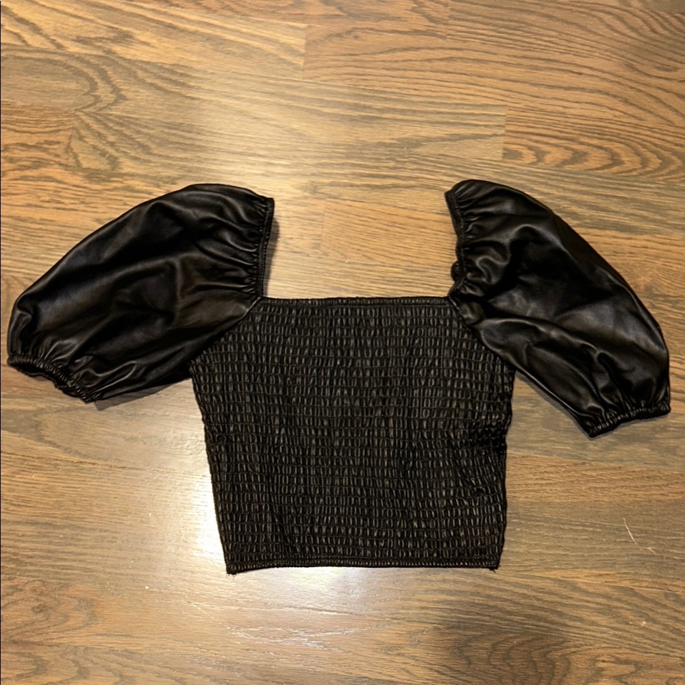 fab'rik Black Smocked Puff Sleeve Blouse